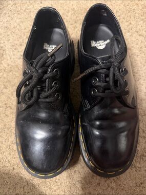 Dr. Martens Black Leather Quad loafer with Yellow Stitching